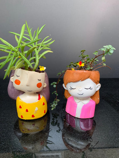 GL12 - Plants in Girl Head Pot (Set of 2)