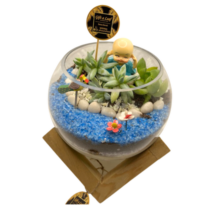 GL93-Round Buddha Terrarium (with wooden stand)