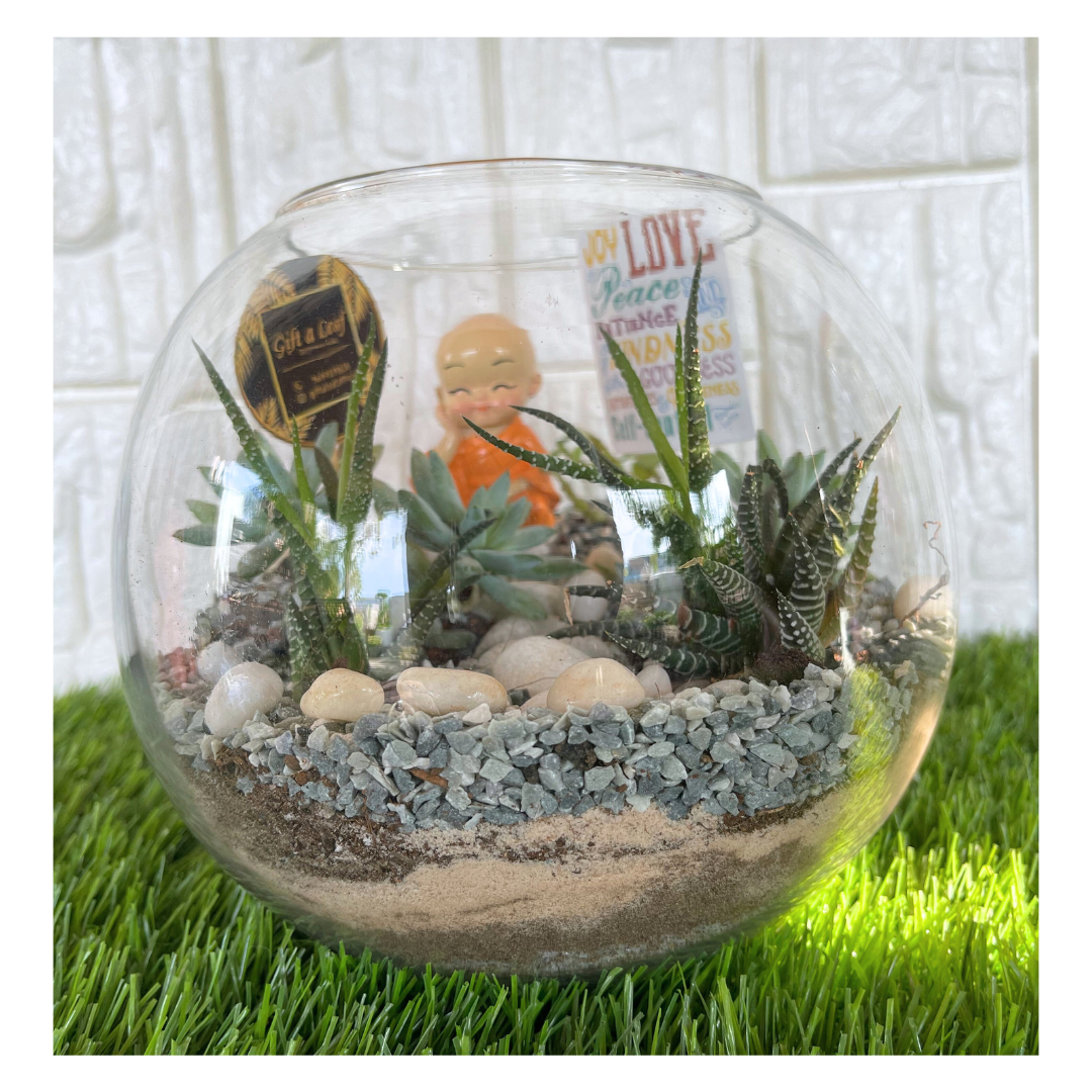 GL58 - Unique Round Terrarium with Buddha